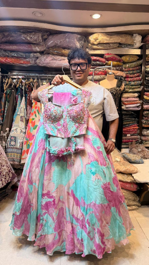 Turquoise Floral Lehenga