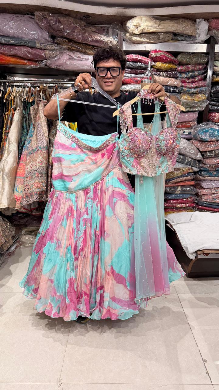 Turquoise Floral Lehenga
