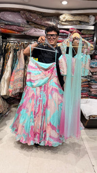 Turquoise Floral Lehenga