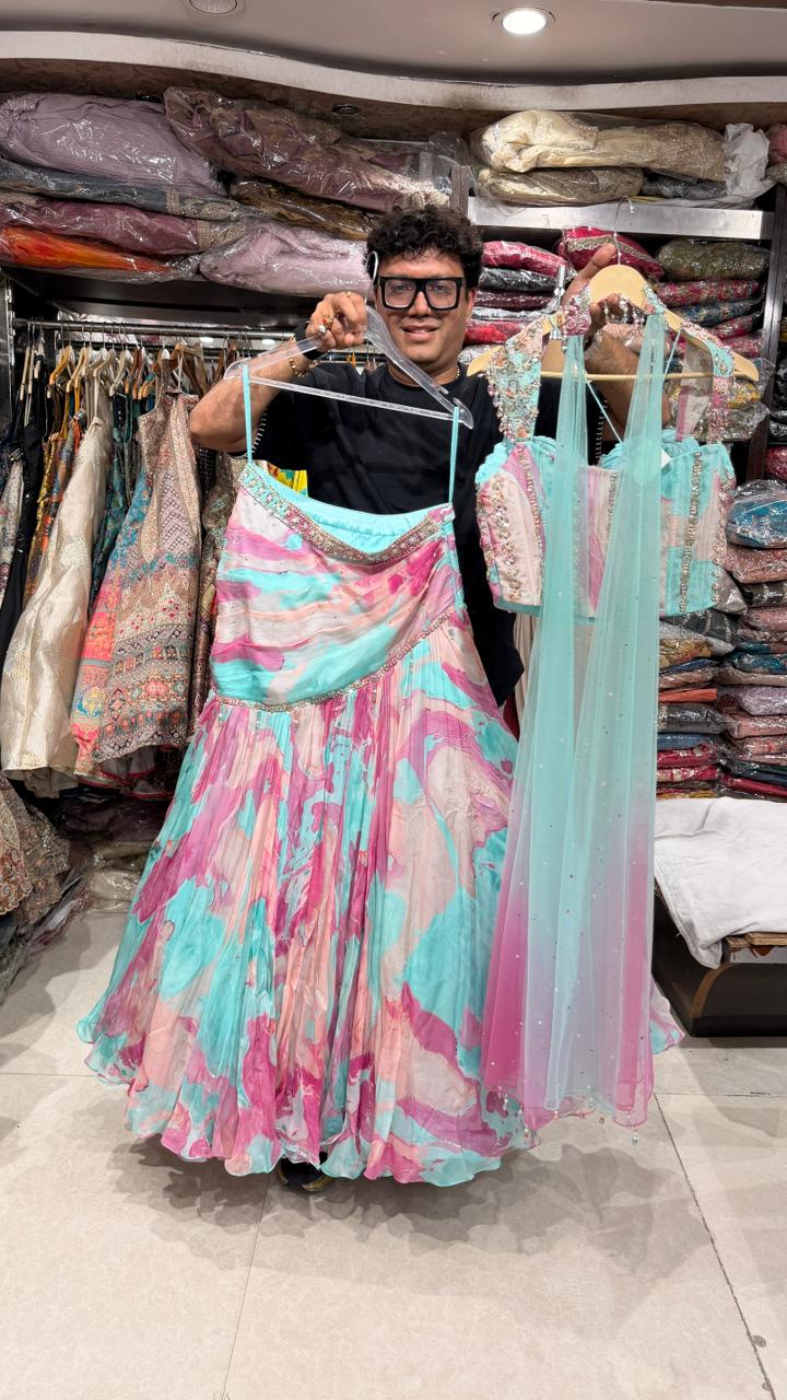 Turquoise Floral Lehenga