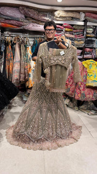 Olive Net Lehenga