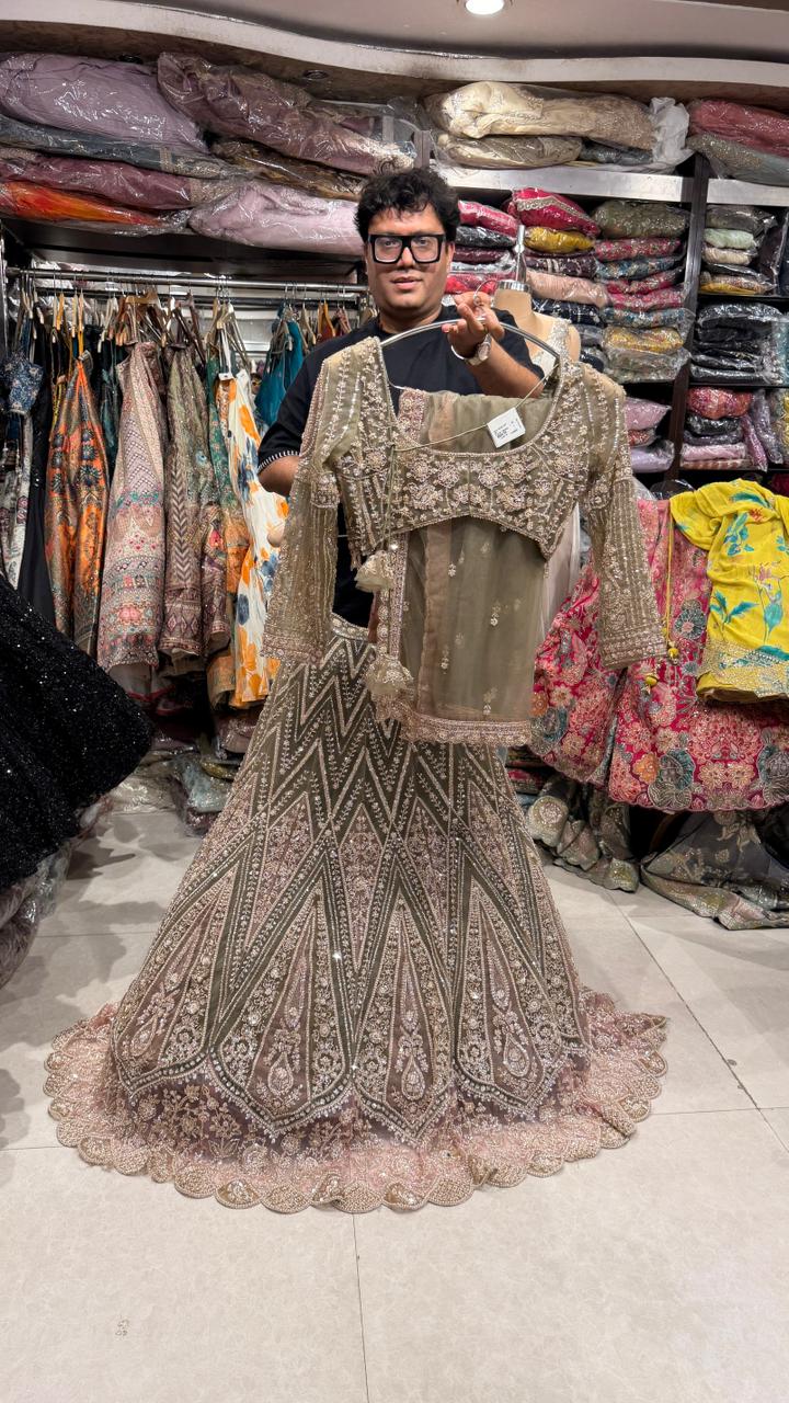 Olive Net Lehenga