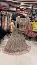 Olive Net Lehenga