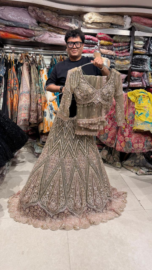 Olive Net Lehenga
