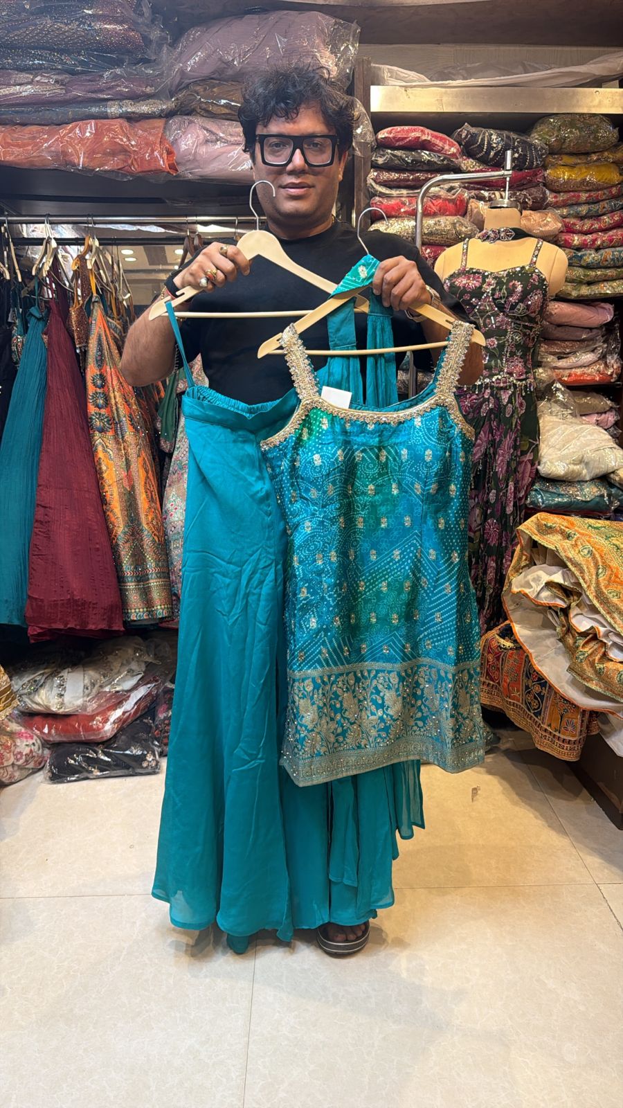 Pure Crape Bandhni Sharara Suit