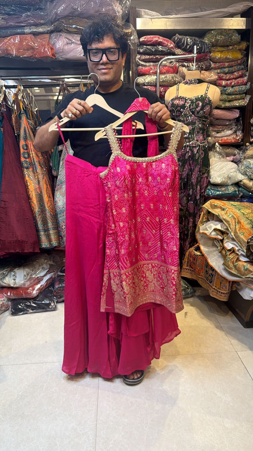 Pure Crape Bandhni Sharara Suit