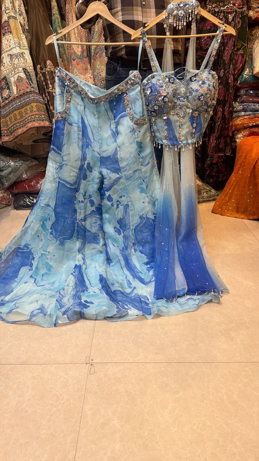 Indo Western Organza Flora Print Dress