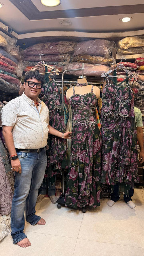 Pure Organza Print Indo Western Dress